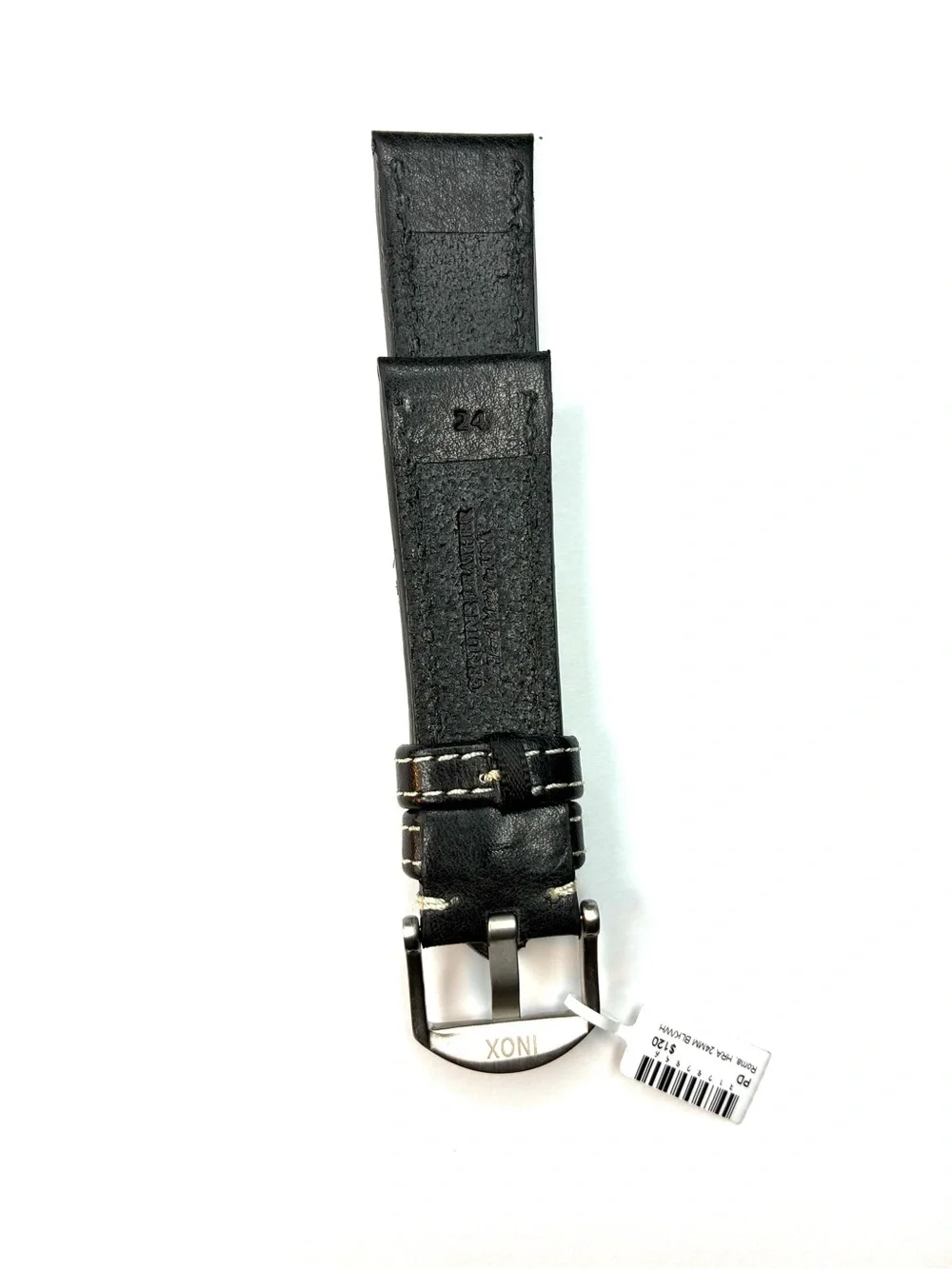 Hadley Roma 24mm Genuine Vegetable Tanned Black Leather Watch Band